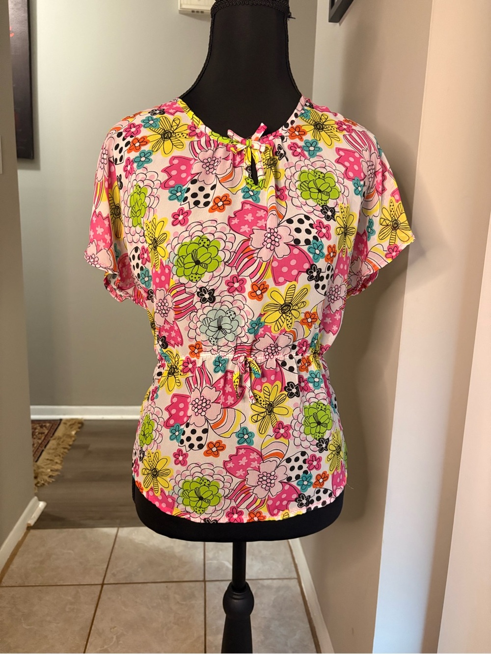 George Pink Multi Floral Drawstring Waist Blouse